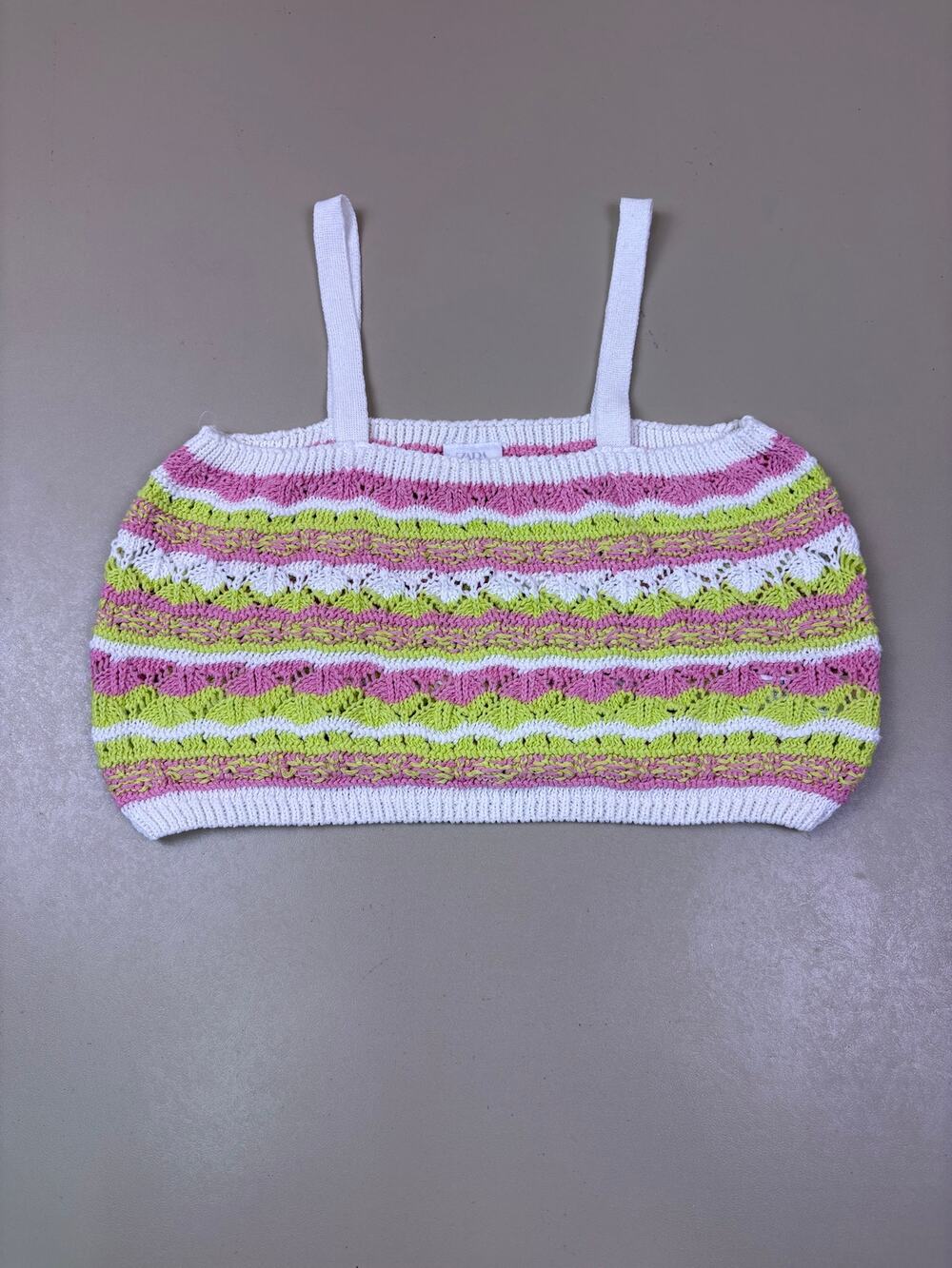 Zara Girls Crochet Knit Crop Tank Top Size 13-14 Pink Green White NWT